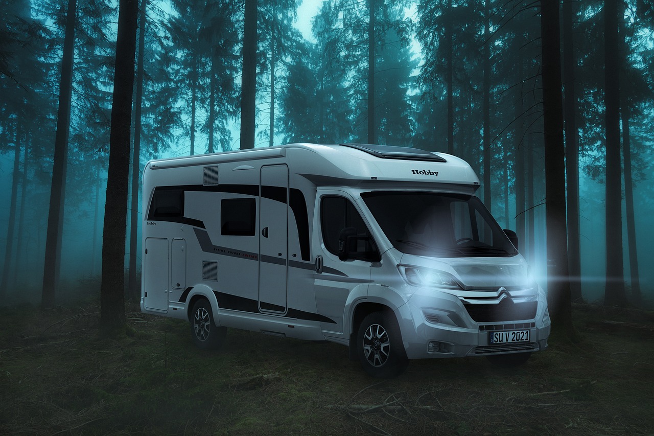 RV in the mountains at night