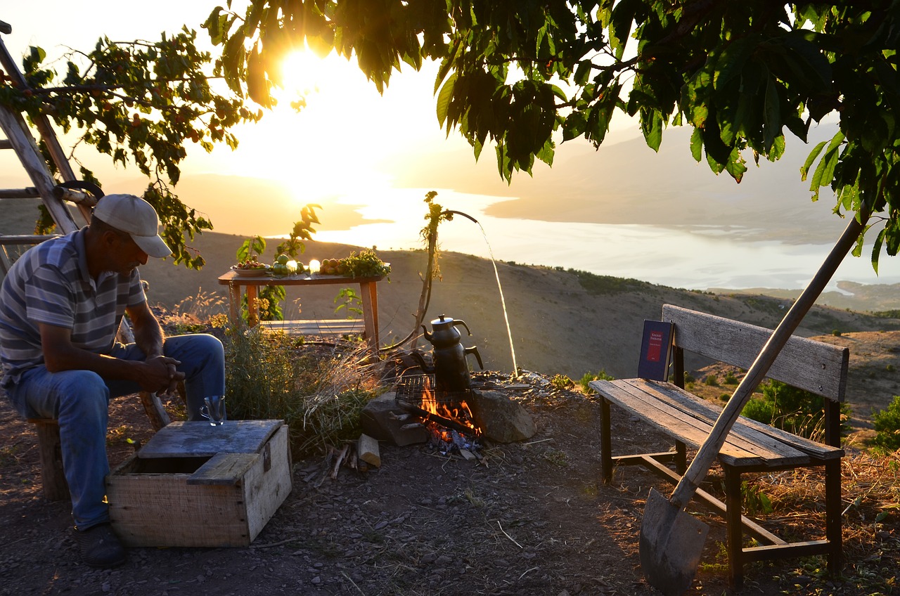 Man working near a campsite